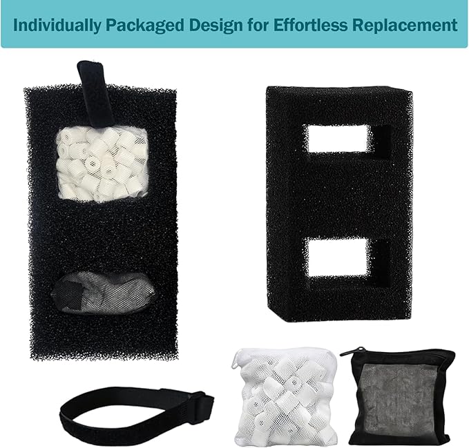Premium Filter Media Replacement Kit | Compatible with Fluval SPEC, EVO, Betta & Flex Desktop Aquariums | 2 Sets: 2 Carbon Refills, 2 Foam Filters, 2 Ceramic Rings, 1 Filter Cord