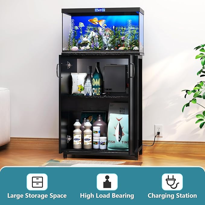 TC-HOMENY 10-20 Gallon Fish Tank Stand, Aquarium Stand with Power Outlets, 700LBS Capacity, Fish Tank Table with Storage Cabinet, Aquarium Table for Reptile Terrarium Stand (23.5" x 12" x 31.5'')