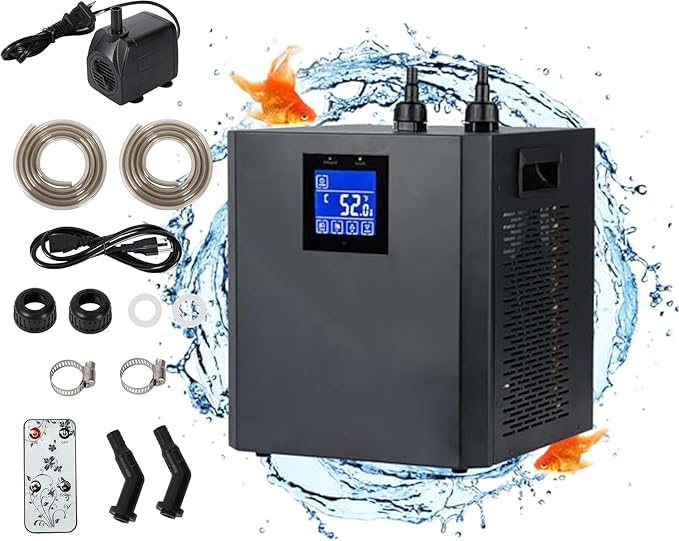Aquarium Chiller, 79gal 1/3 HP Water Chiller for Cold Plunge, Hydroponic Cooler Fish Tank Cooling System for Axolotl Coral Reef Shrimp with Water Pump and Pipe for Home Use (79gal/300L, 1/3HP)