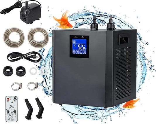 Aquarium Chiller, 79gal 1/3 HP Water Chiller for Cold Plunge, Hydroponic Cooler Fish Tank Cooling System for Axolotl Coral Reef Shrimp with Water Pump and Pipe for Home Use (79gal/300L, 1/3HP)