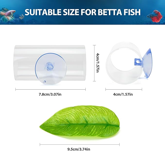 CousDUoBe 2 Pack Betta Fish Leaf Pad,2 Pack Betta Fish Acrylic Tube Tunnel