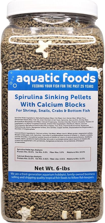 Calcium Blocks Included in These Spirulina Sinking Pellets for Shrimp, Snails, Crabs, Catfish, Plecos for All Tropical Fish 1/16" x 3/8" Pellets by Zeigler…6-lb Lg Jar