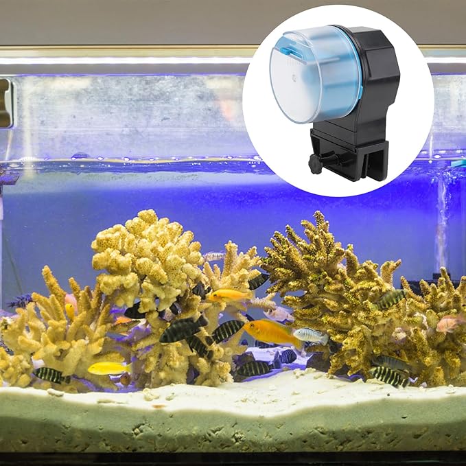 VANZACK Automatic Fish Feeder and Turtle Feeder Intelligent Aquarium Feeding Device for Fish Tanks, Blue, Battery-Free, Suitable for Aquarium and Turtle Feeding