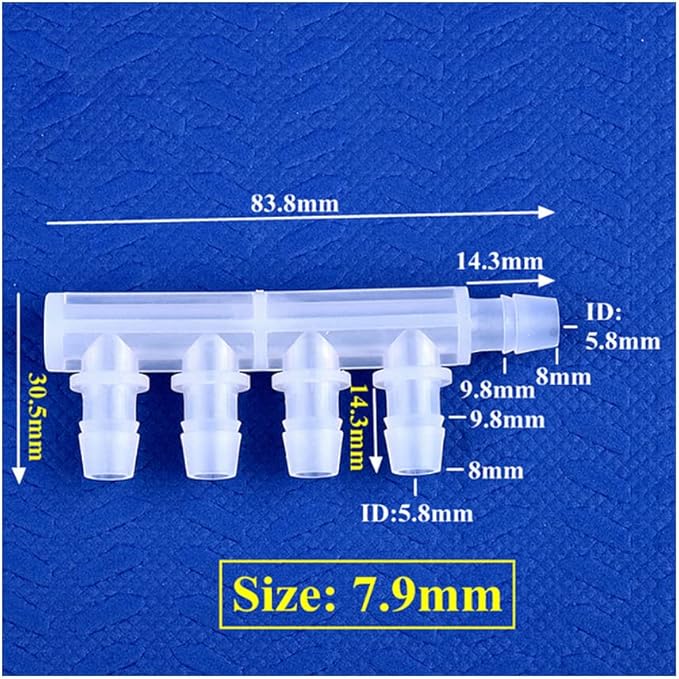 5pcs PP Equal Dia 5-Ways Connector Aquarium Tank Air Pump Hose Joint Garden Irrigation System Pipe Pagoda Joints,7.9m