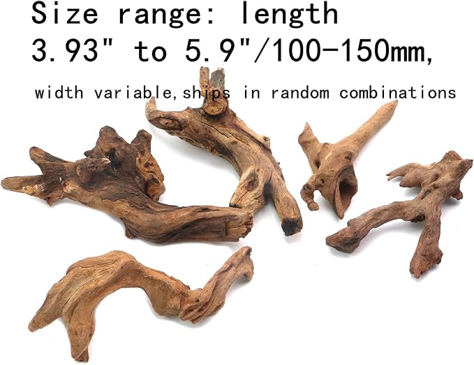 5Pcs Real Natural Driftwood for Aquarium, Aquarium Decor Wood Freshwater Fish Tank Reptile Driftwood Branch Length 3.93" to 5.9"