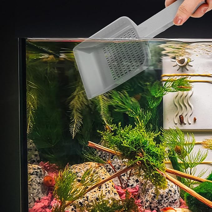 Aquarium Sediment Cleaning Scoop Portable Fish Tank Sand Shovel Gray Small Aquarium Soil Shovel for Gravel Cleaning and Fish Tank Maintenance