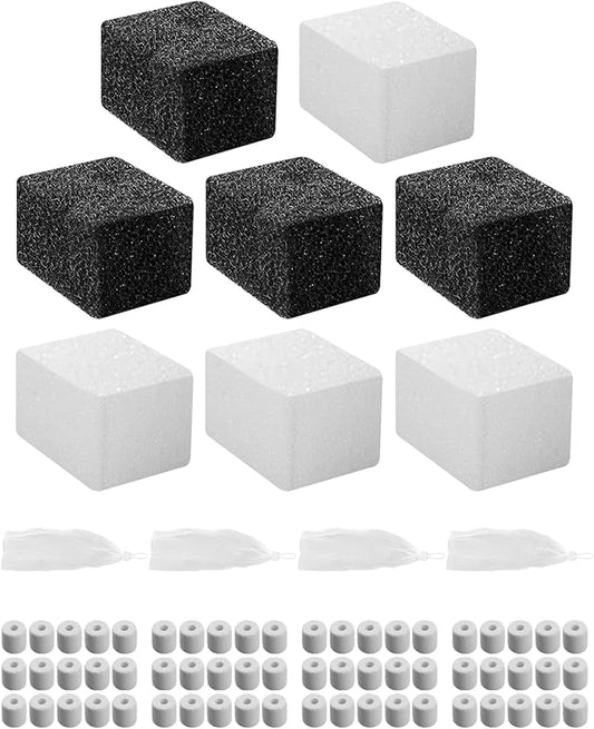 OCHIKI 4 Sets Aquarium Tank Filter Maintenance Kit Fit for AquaClear 20, Three-Stage Filtration Tank Carbon Filter & Foam Filter & Ceramic Rings & Bags for 5 to 20 Gallon Aquariums