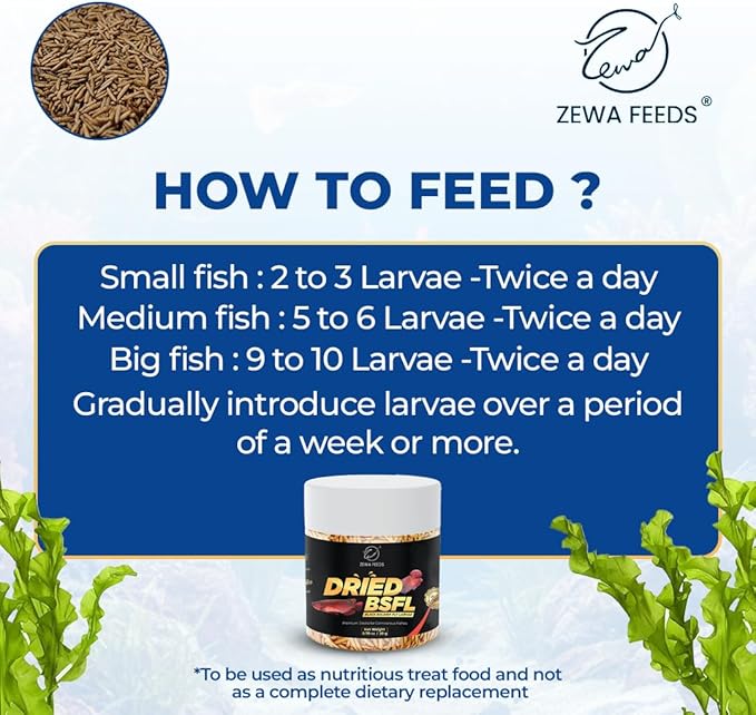 Dried Black Soldier Fly Larvae - 100% Natural Protein Rich Fish Food for Arowana, Flower Horn, Oscar, Koi, Cichlids, Discus, Redtail Shark (20 g/0.7 Oz/100 ml)