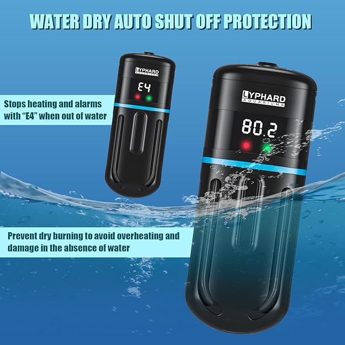 LYPHARD AQUARIUMS Electronic Aquarium Heater, 500W Small Fish Tank Heater, Adjustable Submersible Heater PID Temperature Control with LED Digital, Water Dry Automatic Shut Off for Fresh Seawater