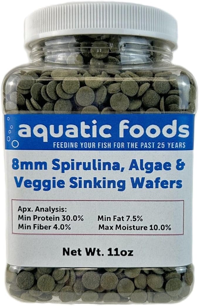 8mm - 1/3" Spirulina & Green Algae Sinking Wafers for Shrimp, Snails, Crabs, Crayfish, Plecos, Catfish, Bottom Fish, All Tropical Fish...WL 11oz Sm Jar