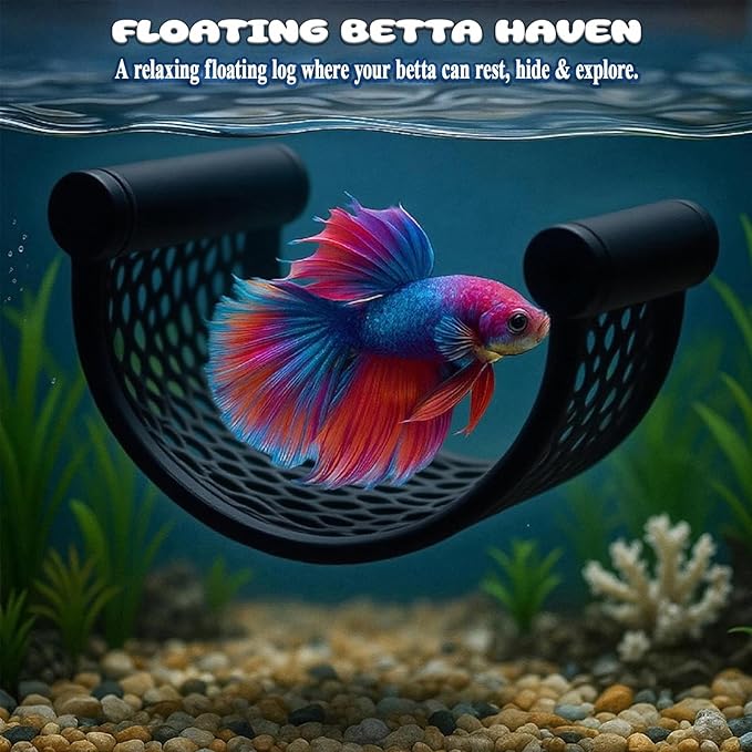 CPLIKE Black Betta Fish Hammock – Floating Aquarium Rest Ledge for Nano Fish, Shrimp, Corydoras – Natural-Look Black Perch Platform for Betta Tanks, Aquascape Decor, Low Flow Aquarium Accessory