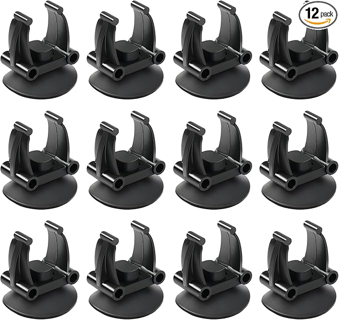 AQUANEAT 12 Pack Aquarium Suction Cups with Clip Black,for 0.75" Aquarium Heater and Large Submersible Light, Tubing Hose, Plant Fish Tank
