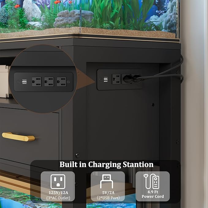 EOSVALO 20-29 Gallon Aquarium Stand with Stable Metal Frame & Power Outlet, Heavy-Duty Fish Tank Stand with Waterproof Mat, 550LBS Capacity Storage Cabinet, Black