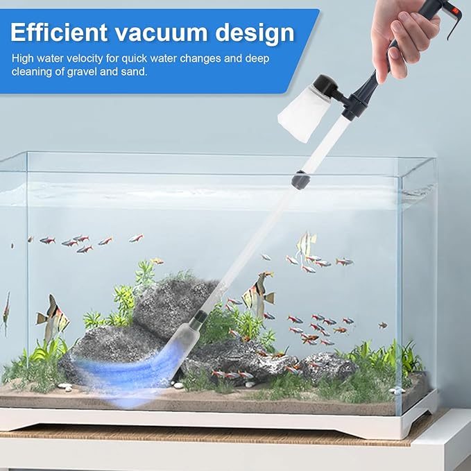 Fish Tank Siphon Vacuum Cleaner, Aquarium Gravel Cleaner with Filter, Fish Tank Cleaner for Water Change, Sand Cleaning and Remove Dirt, 4 in 1 Fish Tank Cleaner Vacuum with Adjustable Length
