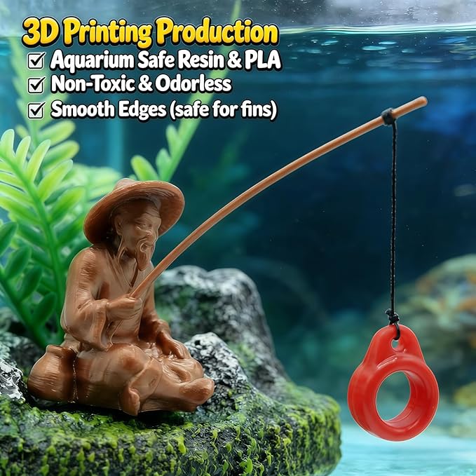 Floating Aquarium Decor with Interactive Fish Feeding Hook, Fish Tank Decorations for Betta, Guppy & Shrimp, Safe ABS Material Floating Fish Tank Decor, 3D Old Man