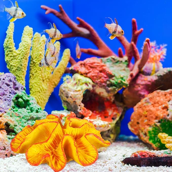 POPETPOP Coral Reef Decor: Artificial Crushed Coral for Freshwater Aquarium, Fish Tank Plants Decoration for Aquarium Landscape - Betta Fish Tank Accessories, Orange