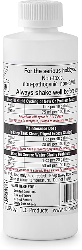 TLC Products StartSmart Complete Freshwater Aquarium Cycle Starter & Beneficial Nitrifiers, Supports Clear Water & Biofiltration, Reduces Excess Sludge, 8 oz. (236 ml)