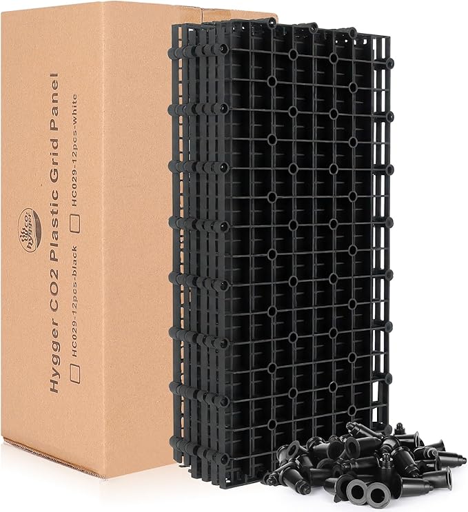 8pcs Aquarium Fish Tank Divider Filter Bottom with Bracket, Plastic Egg Crate Grid (11.6X5.7inch) for Fish Tank Separation, Bottom Filtration & DIY Aquascaping (Black, 48 Brackets)