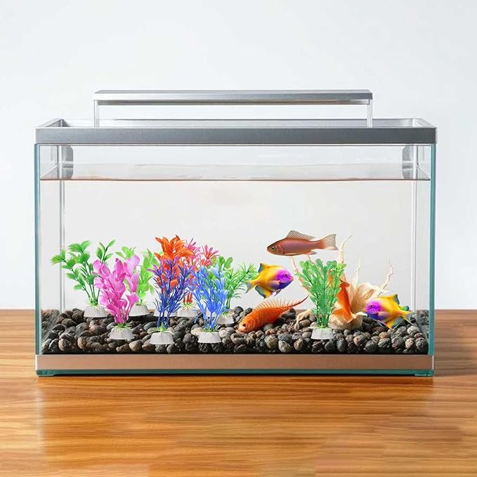 Gegong 10 Pieces Artificial Aquatic Plants, Artificial Fish Tank Plants, 10cm Plastic Aquatic Plant, Multiple Colors Different Appearance Shapes Cleanable Aquarium Decoration