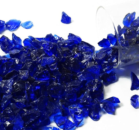 1 Lb Dark Blue,Large Crushed Sea Glass,Sea Glass Decor,Irregular Glass Rocks for Tabletop Fountain Fillers,Aquarium,Fish Turtle Tank Decorations,DIY Crafts,Flowerpot Decoration