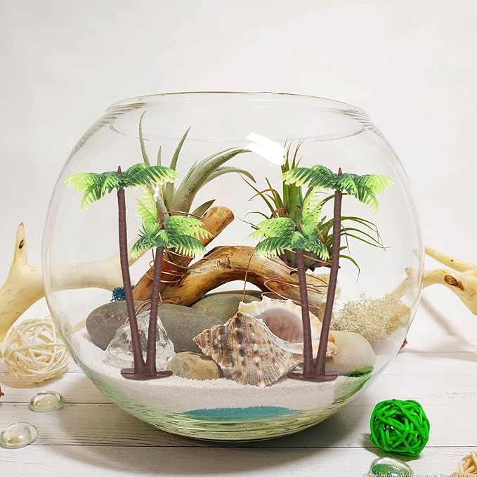 NUOBESTY Fake Palm Tree Small Coconut Tree Cake Topper Decoration DIY Plant Pots Bonsai Sand Table Aquarium Miniature Landscape Figurines 12pcs