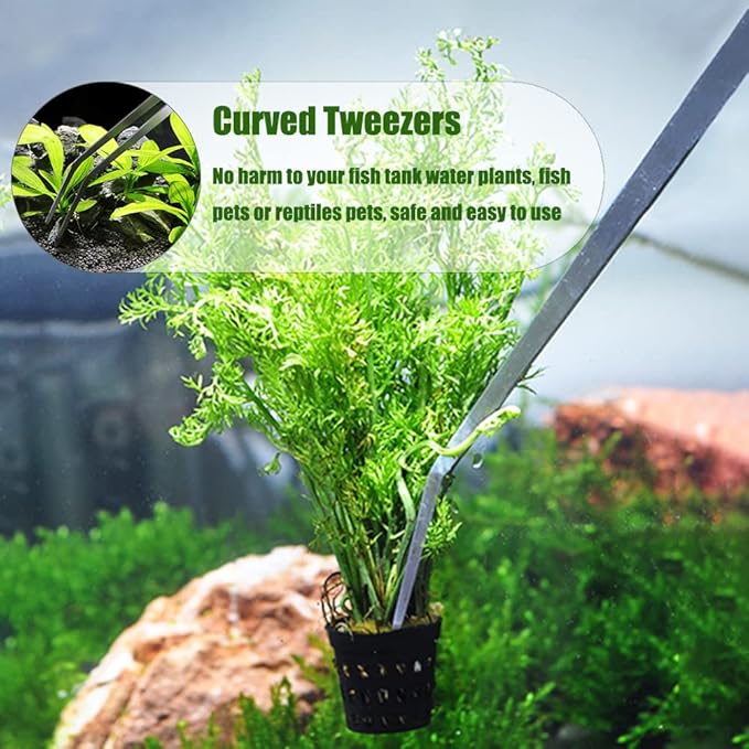 Utoolmart Aquarium Plant Tweezer, Stainless Steel Curved Tweezer, Aquarium Tweezers Extra Long 27cm, for Fish Tank Plant Aquascape Tools, Feeding Tongs, 1 Pcs