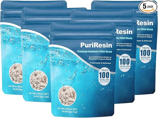 IOAOI PuriResin Aquarium Filter Media, Organic Filtration Resin, for Freshwater and Saltwater Fish Tank, Removes Driftwood Tannins, 100 ml, 5 Packs