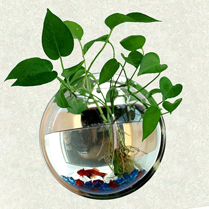 YUHOME Home Decoration Wall Mount Fish Tanks Goldfish Bowl Acrylic Hanging Aquariums Flowerpot Flower Vase, 150mm diameter & type 1