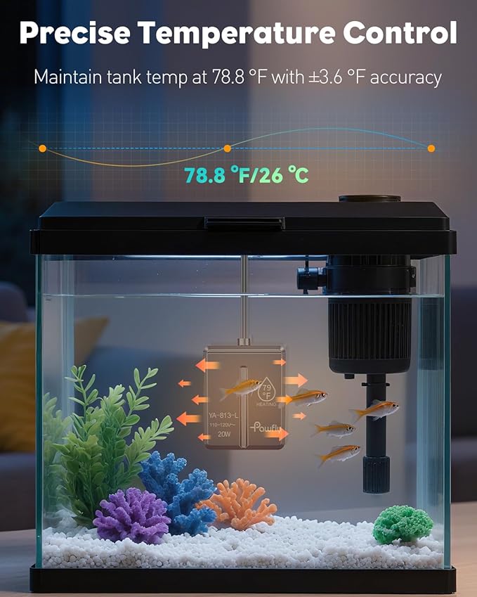 Pawfly 20 W Mini Submersible Aquarium Heater, 1.5-3 Gallon Fish Tanks Heater Betta Heater with Thermostat, Submersible Fishs Tank Heater, Small Aquarium Heaters for Saltwater and Freshwater