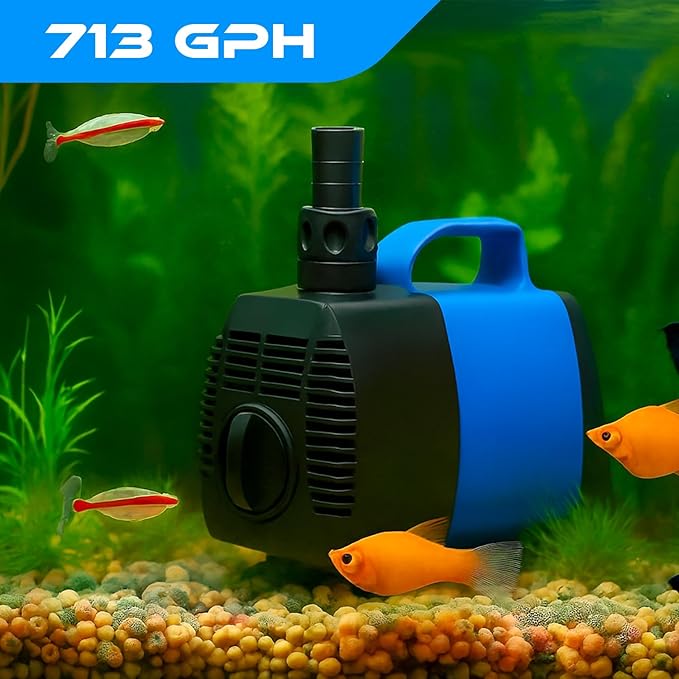 713 GPH Amphibious Submersible and Inline Water Pump - For Aquarium, Pond, Hydroponics, Fountain with Ceramic Shaft, 8.5 ft Lift, 45W