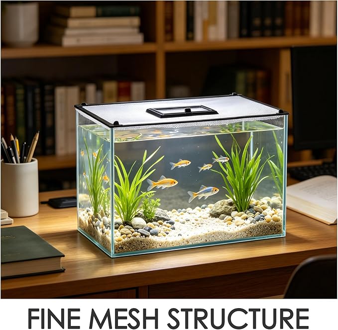 Fish Tank Cover Net: Aquarium Lid Mesh Top Hood - 19.7x15.8 Ventilation Anti-Jumping Aquarium Cover Net Screen with Feeding Window