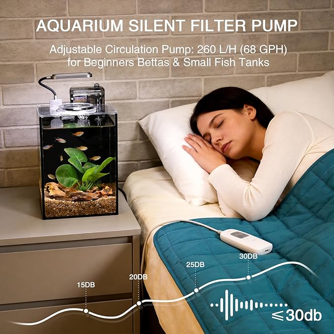 2.2 Gallon Betta Fish Tank, Small Aquarium Kit,Glass Small Fish Tank,Betta Fish Tank with a lid and Light and Filter, Small Transparent Glass Fish Tank with Light and Filter(Black Glass Background)