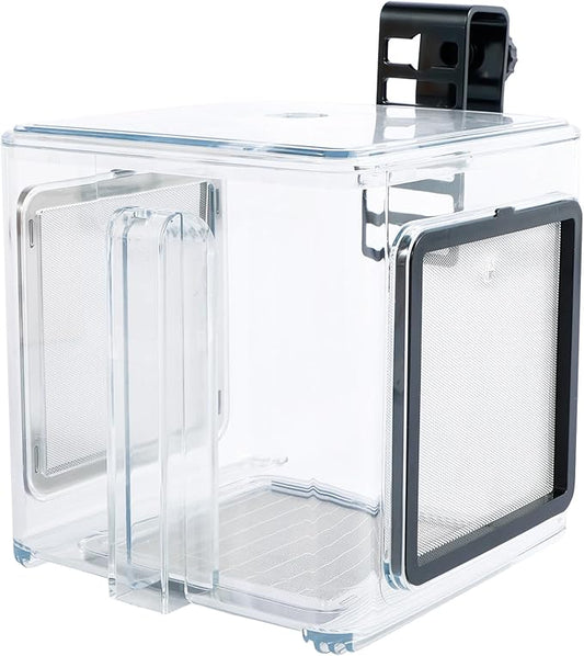 Fish Breeding Box, Acrylic Fish Isolation Box, Clear Fish Isolation Hatchery Tank, Hanging Fish Incubator Box with Detachable Mesh Lid for Baby Fish Newborn Fish Shrimp 15x15x15 cm