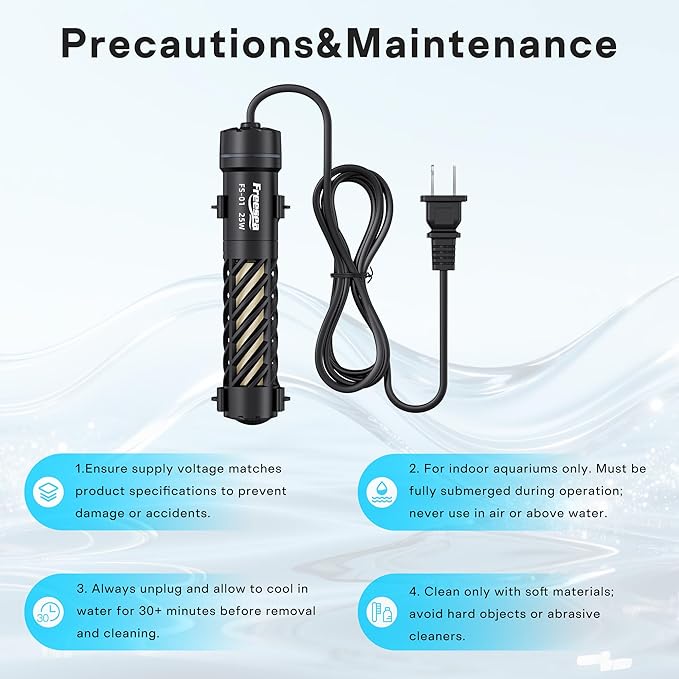 FREESEA Aysoner Aquarium Heater for Fish Tank: 25W Preset 78°F - 24/7 Stable Temperature Worry-Free Keeping - Auto-Off Out of Water - 1–5 gal Betta Turtle & Saltwater Tank