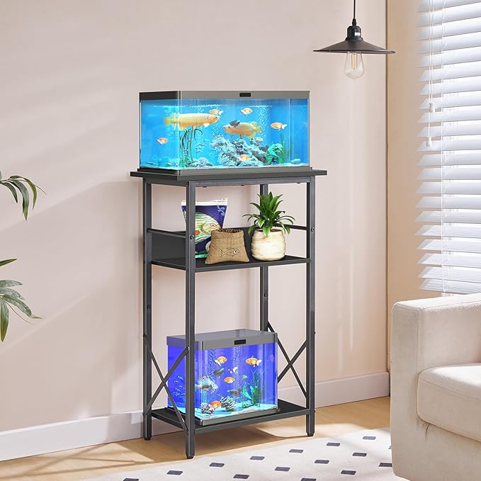 HOOBRO 10 Gallon Aquarium Stand, 3-Tier Fish Tank Stand with Storage, Reptile Turtle Tank Stand with Metal Frame, 20.5" L x 11" W , Black BB52FT01