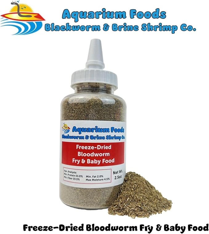 Freeze-Dried Bloodworm Powder & Particles for Tropical Fish Fry, Babies, Guppies, Tetras, Bettas, Nano Fish…2.5oz Squeeze Bottle
