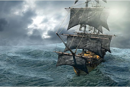 Pirate Ship Aquarium Background Stormy Blue Deep Sea Ocean Seascape Fish Tank Background Splendid Sunset Vintage Sailing Old Ship Rough Seas Terrarium Backgrounds for Home Tank Decors 36x24in