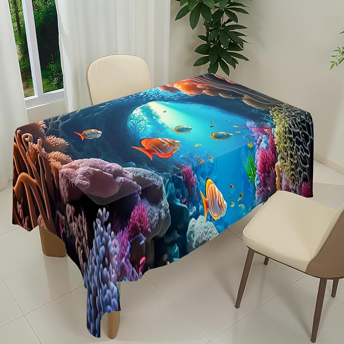 Renaiss 12x8ft Aquarium Backdrop Fabric Blue Underwater World Coral Reef Tropical Fish Photo Background Kids Adults Game Events Ocean Theme Birthday Party Decorations Portrait Photo Booth Prop