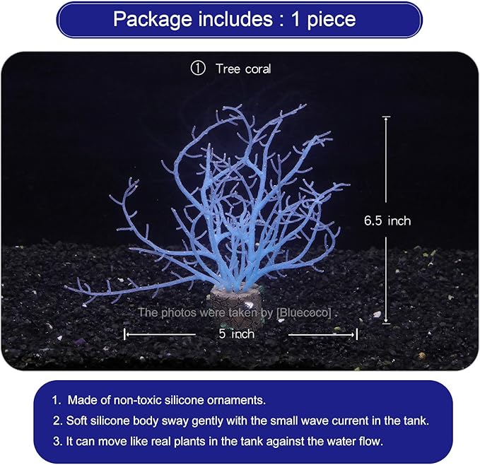 Soft Silica Gel Moves Naturally with Water Flow, Aquarium Decorations Glow in The Dark, Glowing Coral Ornaments for Fish Tank Decorations (Blue, Tree)