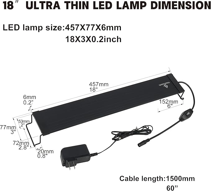 WaterRebirth Aquarium Lights Fish Tank Light 10 20 30 55 Gallon Planted Aquarium LED Light with Switch (18-24")