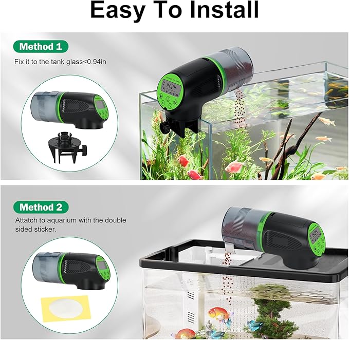 Lychee Automatic Fish Feeder for Aquarium-200ml Timed Dry Fish Food Vacation Feeder with Two Feeding Rings-Moisture-Proof LCD Display for Tank Pond