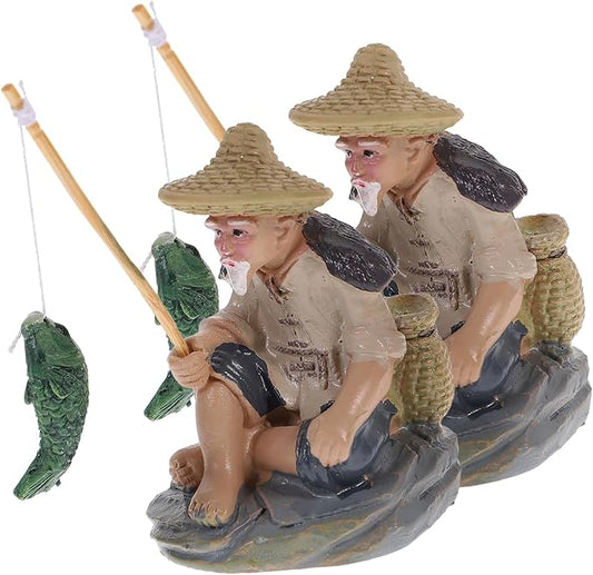 Zerodeko 2pcs Fisherman Figurines Decorative Ornaments for Aquarium and Garden Realistic Fishing Models for Sand Table and Flower Pot Decoration Safe for