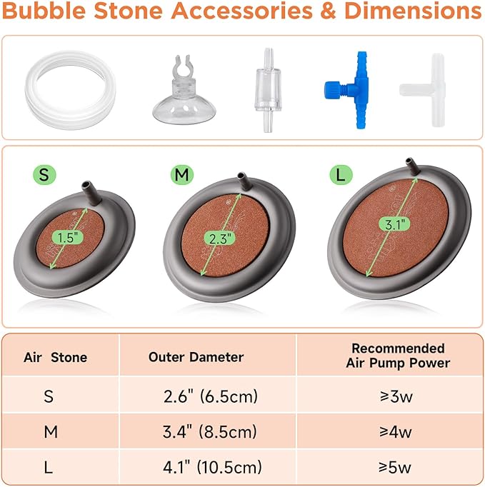 hygger Aquarium Air Stone, 3.4 Inch Nano Air Stone Makes Super Tiny Bubbles, Ultra Quiet Dissolved Oxygen Diffuser Small Airstone with Stainless Steel Base for Aquarium, Fish Tank & Hydroponic, Round