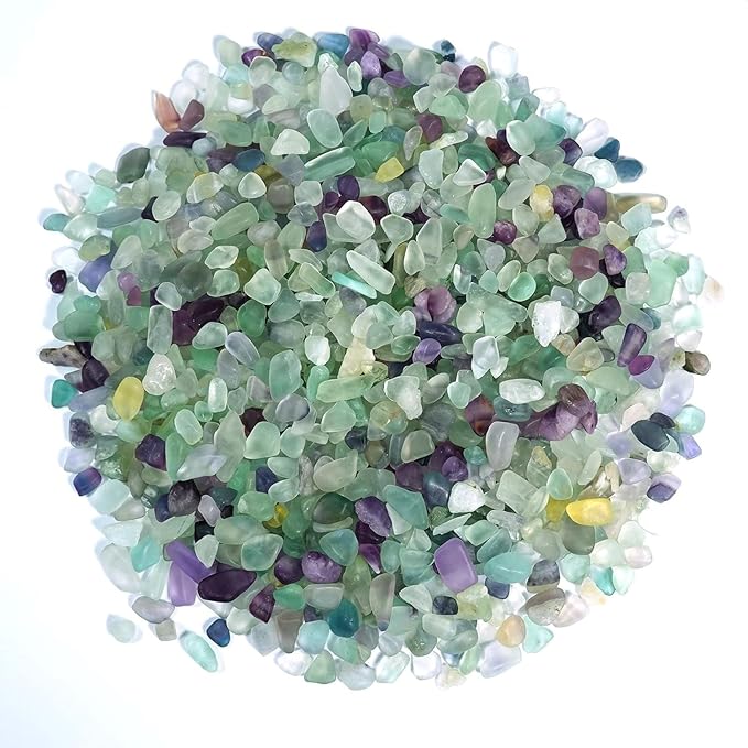 gemshan 2lb Fluorite Crystal Aquarium Gravel Natural Crushed Crystal Chip Bulk 7mm-9mm Irregular Gem Rocks for Home Decoration Fish Tank Colorful Gravel Filler Bottom Ornament
