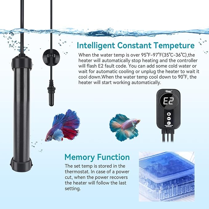 hygger Marine Aquarium Heater 50W 100W 200W 300W 500W,Titanium Heater with Temperature Calibration,Digital LED Controller,Temperature Probe,Submersible Fish Tank Heater for Saltwater Freshwater Tank