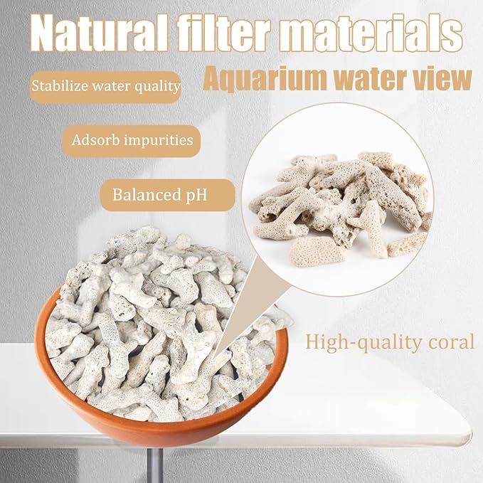 Fish Tank Filter Crushed Coral for Freshwater Aquarium, Material Pond Filter Media to stabilize Raise ph in Freshwater Fish Tank Filter Medi Reusable Crushed corrals (500g/1.1lb)