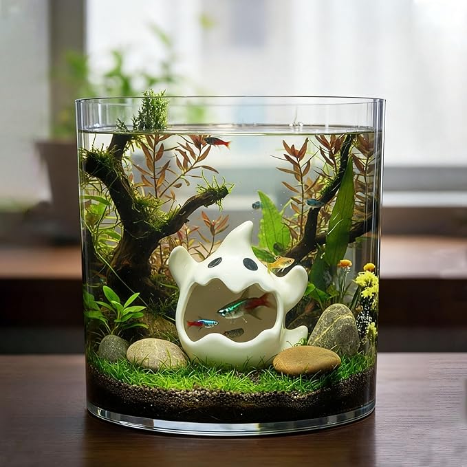 RUIAN Ghost Ceramic Aquarium Hideout, Smooth White Ceramic Decoration for Fish Tank and Small Pets Like Hamsters, 125x75mm, Ideal Gift