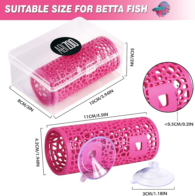 Abizoo Betta Fish Pink Tunnel Hideout for Aquarium Decoration Durable Hollow Design Easy to Clean Smooth Finish Enhances Habitat Comfort Fish Tank Accessory for Shrimp Guppies