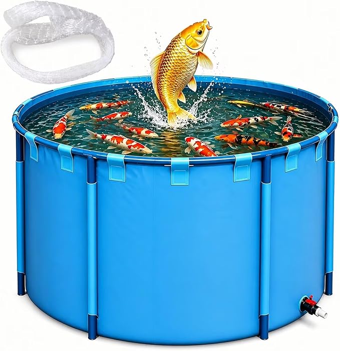 70.8 * 39.4 in Above Ground Pond(660 Gal) 0.9MM Thickened Round PVC Koi Fish Pond,Portable and Foldable Fishponds Suitable for Aquaculture and Agricultural Water Storage with Anti-Jump Net