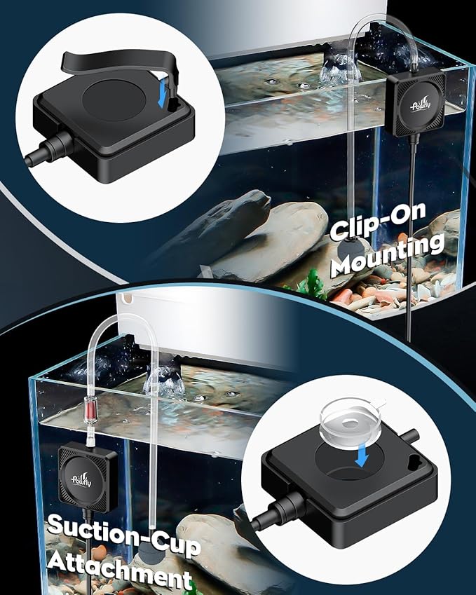 Pawfly Nano Silent Aquarium Air Pump, Mini Bubbler with Accessories, 1.3 W Portable Oxygen Aerator for 1-15 Gallon Fish Tanks, 450 mL/min